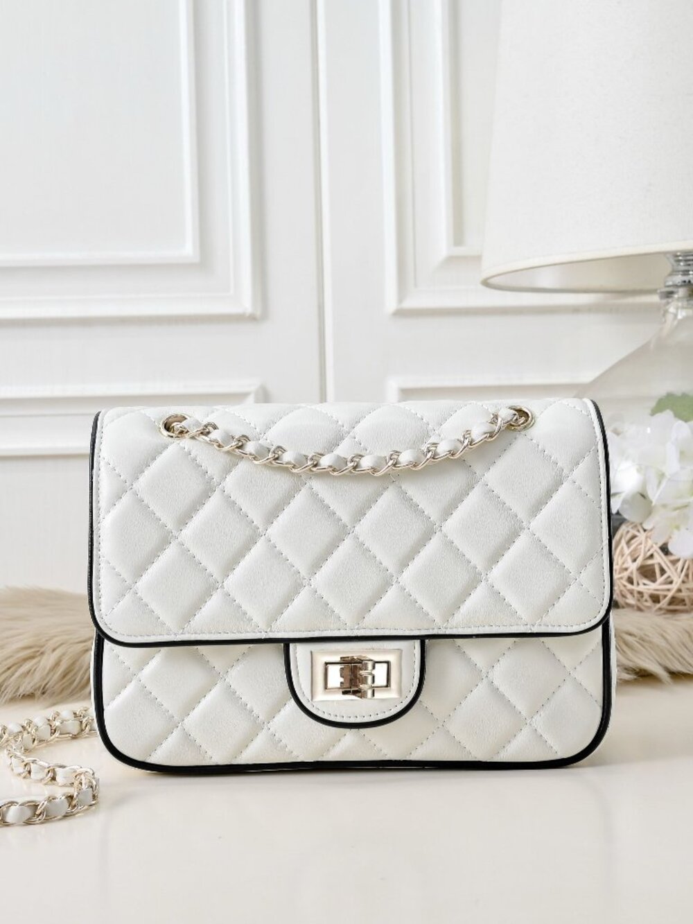 Ivory Mini Quilted Leather Chain Bag